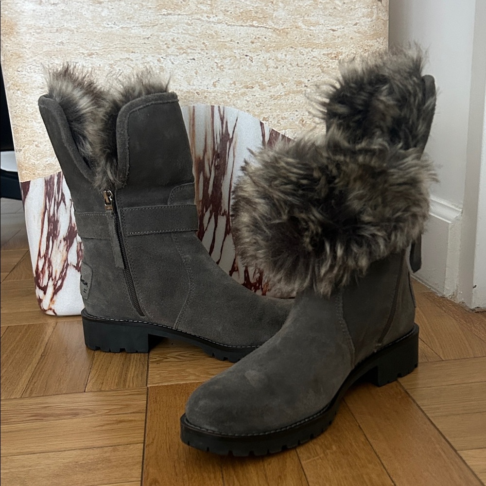 Sam Edelman Gray Fur-Trimmed Boots